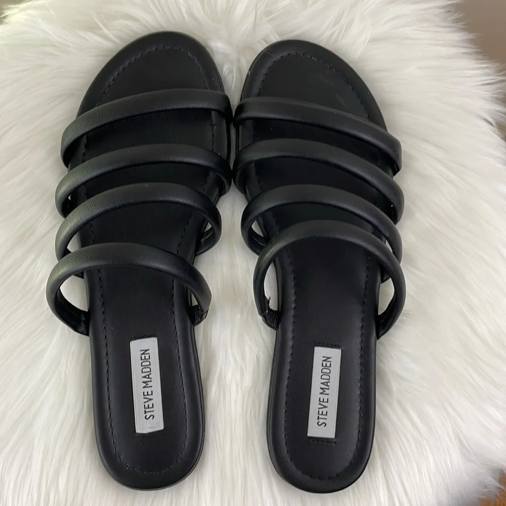 Steve Madden flat Slide Multi-Strap Sandals black 10